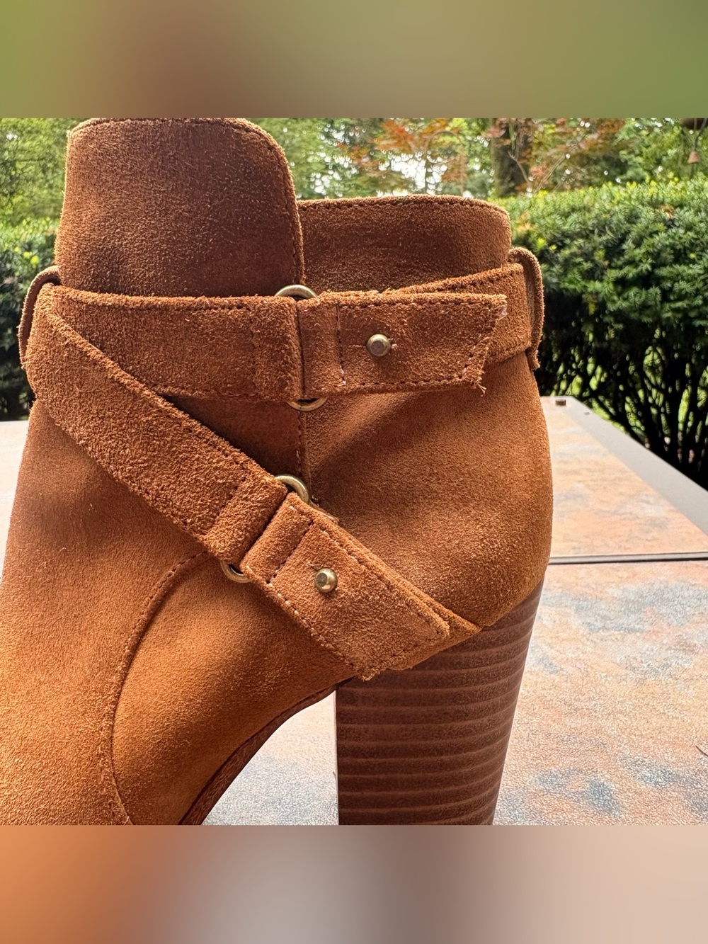 Gianni Bini Suede Harness Ankle Boots Brown Block Heel Women’s 7.5M